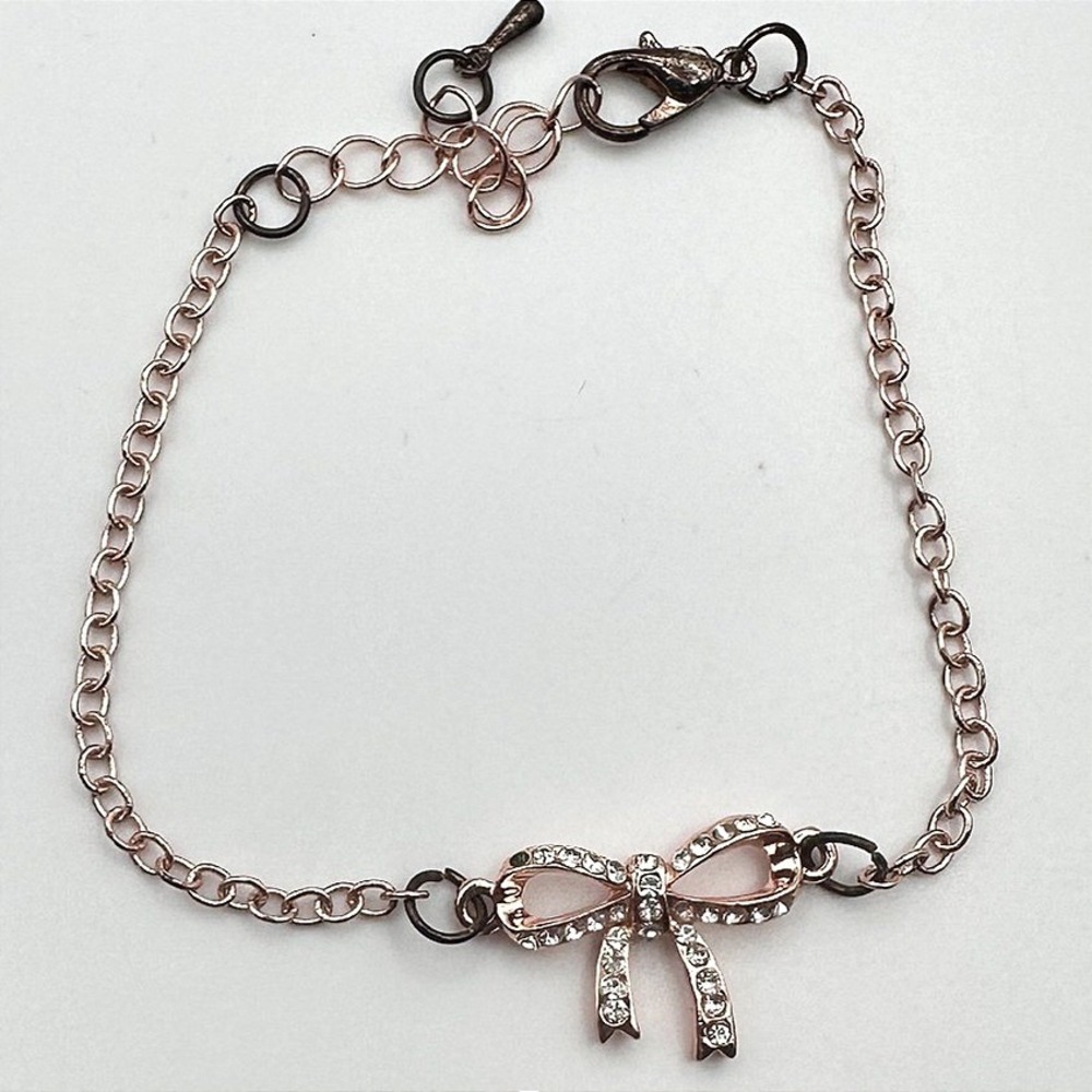 Vintage‎ 90s Rose Gold Tone Bow Rhinestone Bracelet Women's Classic Jewelry